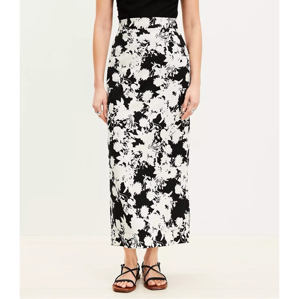 NEW Ann Taylor LOFT Garden Linen Blend Column Midi Skirt Black/White Size 12